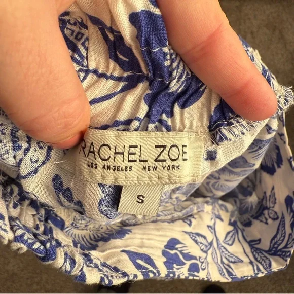 Rachel Zoe Linen Blend Wide Leg Flowy Floral Pants Blue & White Size S Beach - Picture 4 of 13